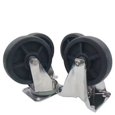 Roues de ricin pivotantes en acier inoxydable noir de 50 mm de largeur de bande de roulement résistant à la chaleur