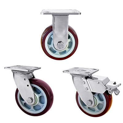 OEM ODM roulettes en acier inoxydable roulettes en polyuréthane rouge lourdes