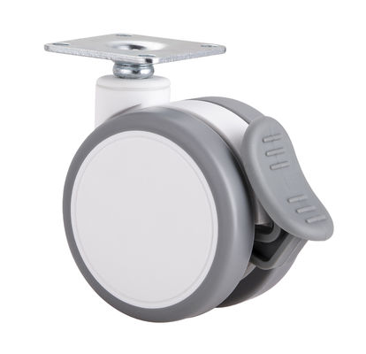 2.5 pouces blanc silencieux roue à roulettes jumelles avec plaque supérieure / seul frein
